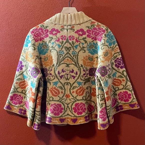 IVKO‎ Women’s Anthropologie Crop Floral Knit Serbian Wool Blend Dreamcoat Jacket